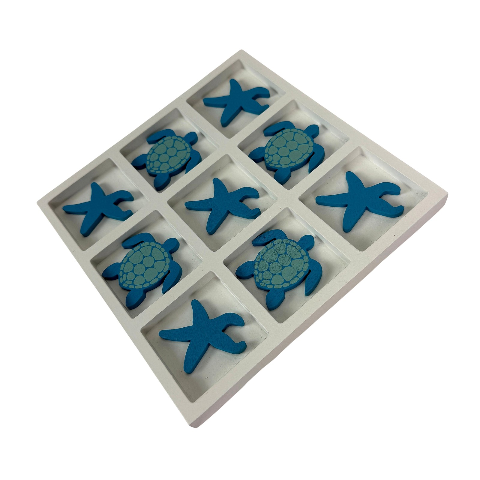 Coastal Sea Turtle Starfish Sculpture Decor Board White Blue Wood 7.75 In