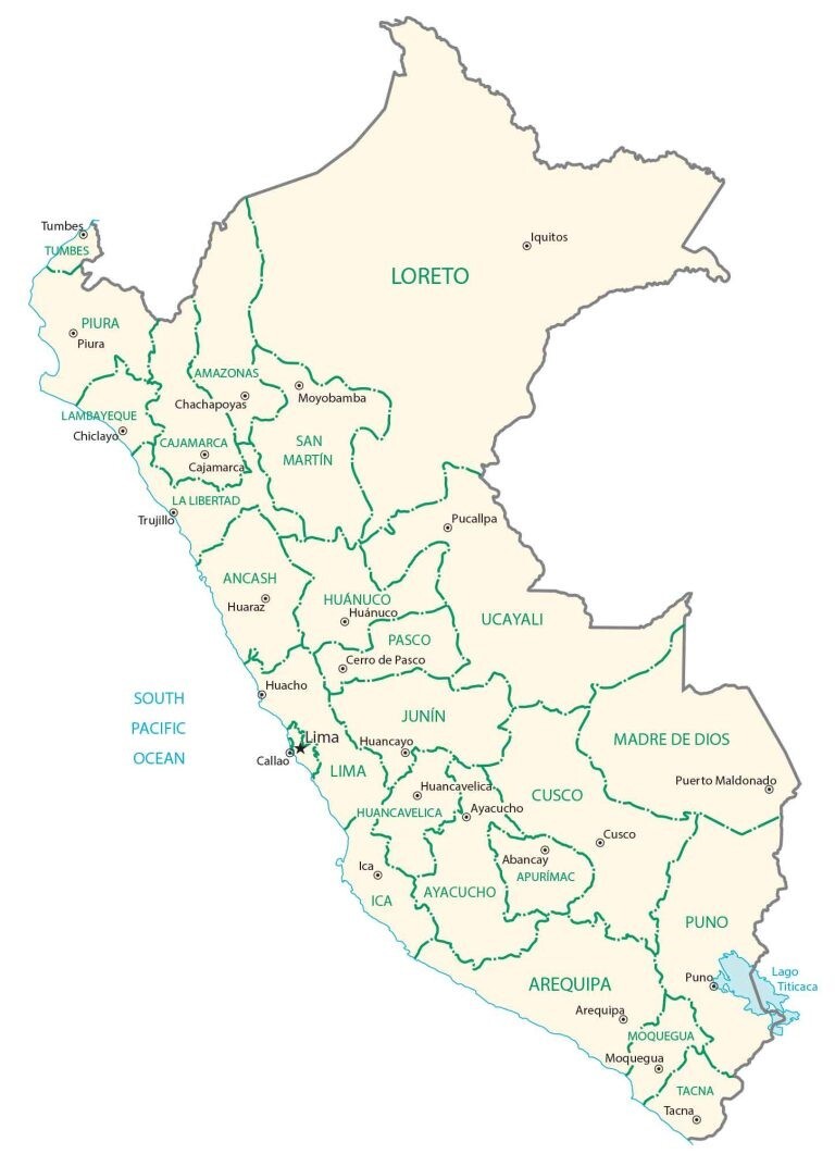 Peru Regions Province Map GLOSSY POSTER PICTURE PHOTO PRINT BANNER 13739