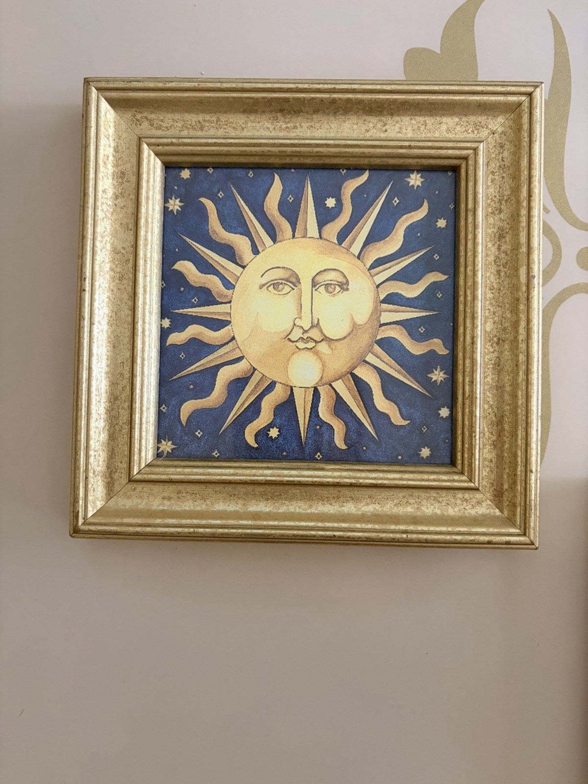 2 vintage 1990s celestial sun framed art print by artist Mary Beth Zeitz.