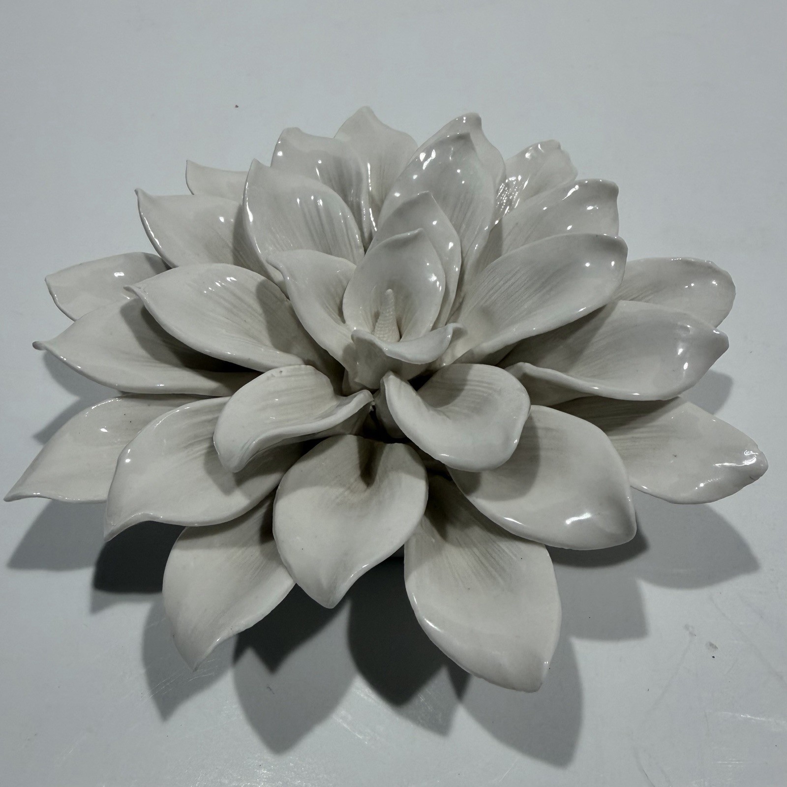 White 3-D Ceramic Petals-Magnolia/Flower-8” X 8” Wall Hanging READ