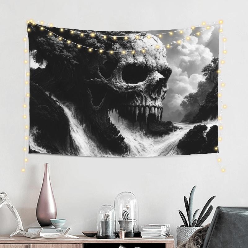 Gothic Skull Tapestry 60x40in Black White Forest Wall Decor