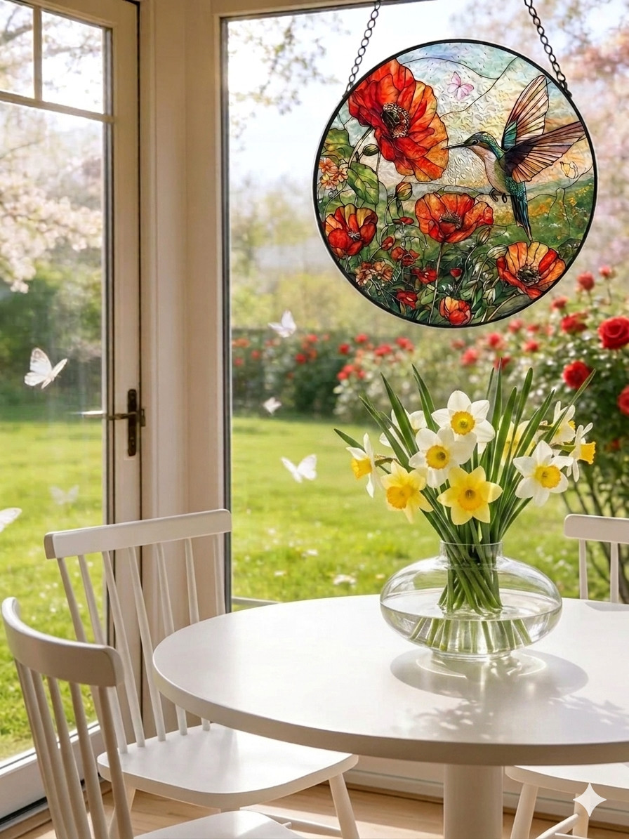 Hummingbird Bird Suncatcher , Stained Glass Window Hanging~ Gift for Events