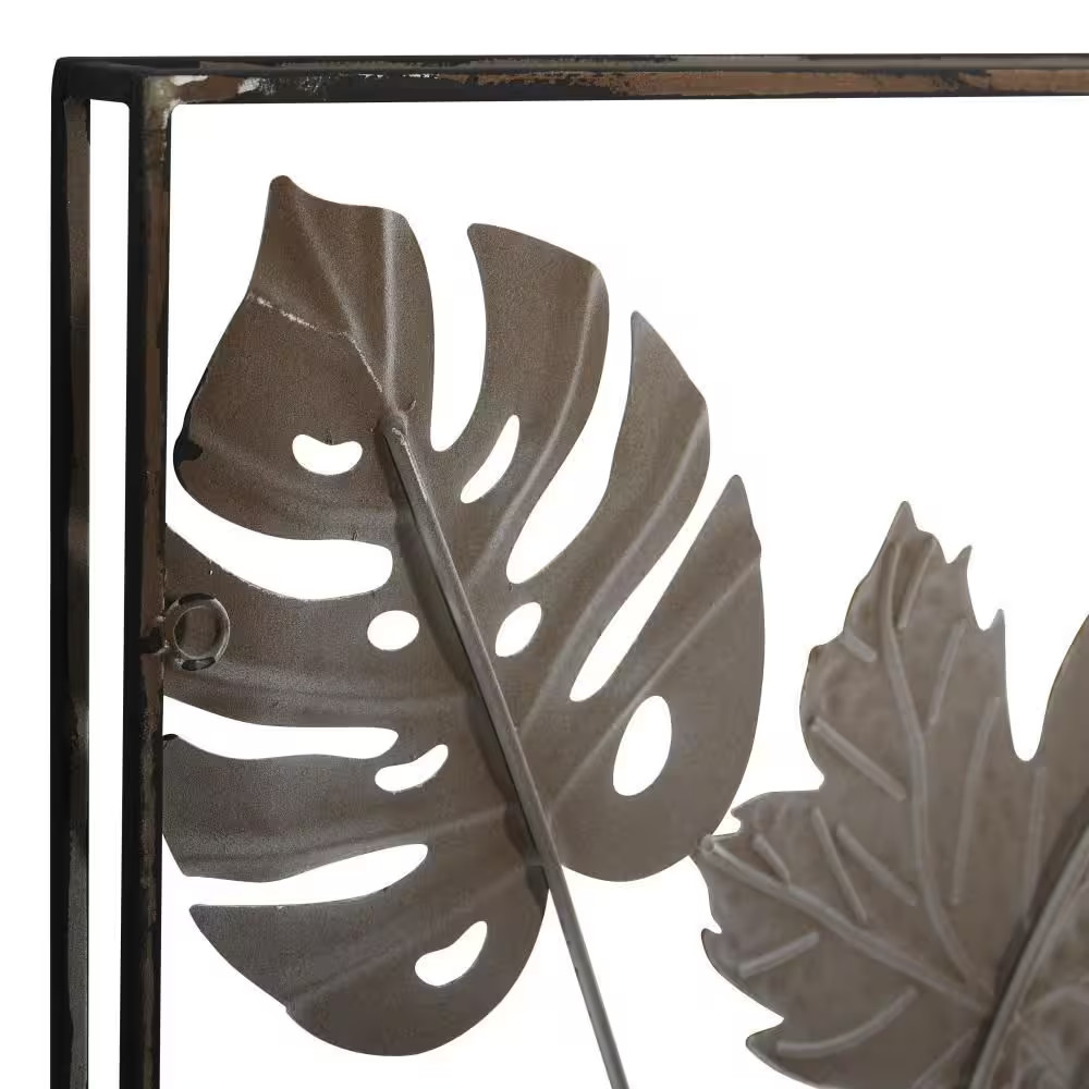 30 In. X 30 In. Metal Green Tall Cut-Out Leaf Wall Decor with Intricate Laser Cu