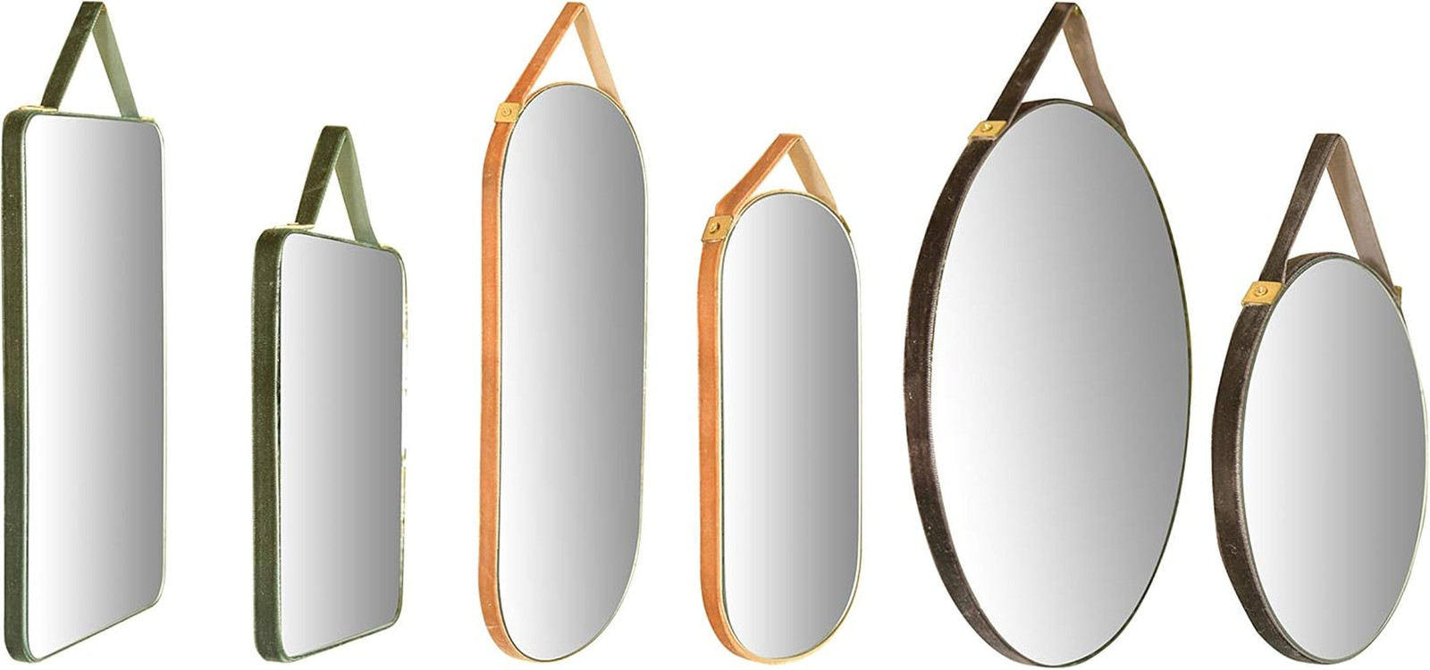 Various Velvet Edged Wall Mirrors, Multicolor, Set of 6