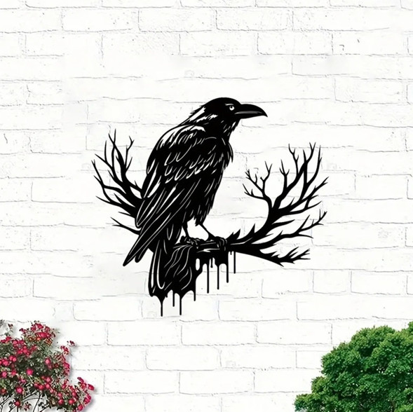 Gothic Black Crow Silhouette Metal Wall Art Decoration Indoor Outdoor