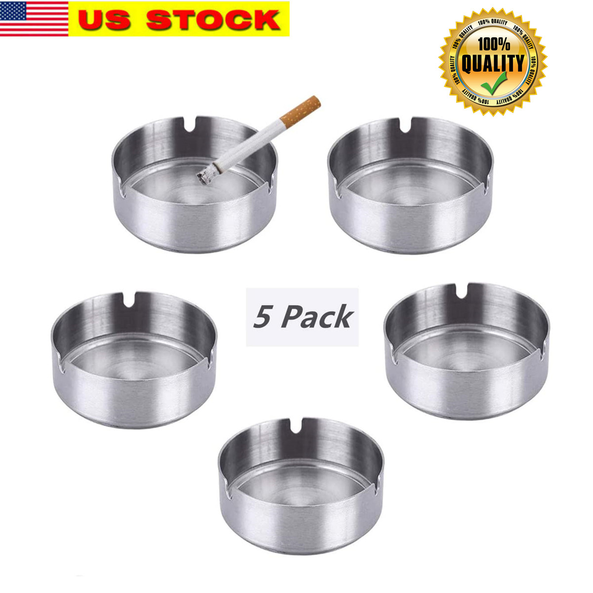 5 Pack Stainless Steel Cigarette Ashtray Ash Holder for Home,Hotel,Restaurant