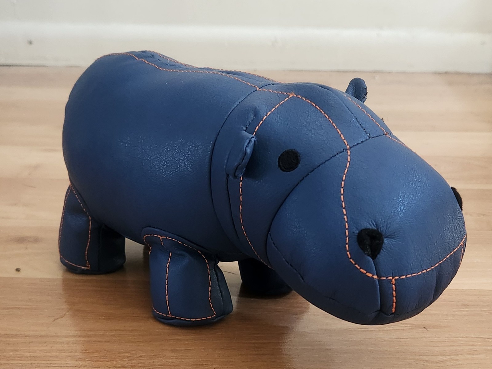 Faux Leather (PU Leather) Hippo Book End Door Stop Blue 9 Inches No holes scuffs