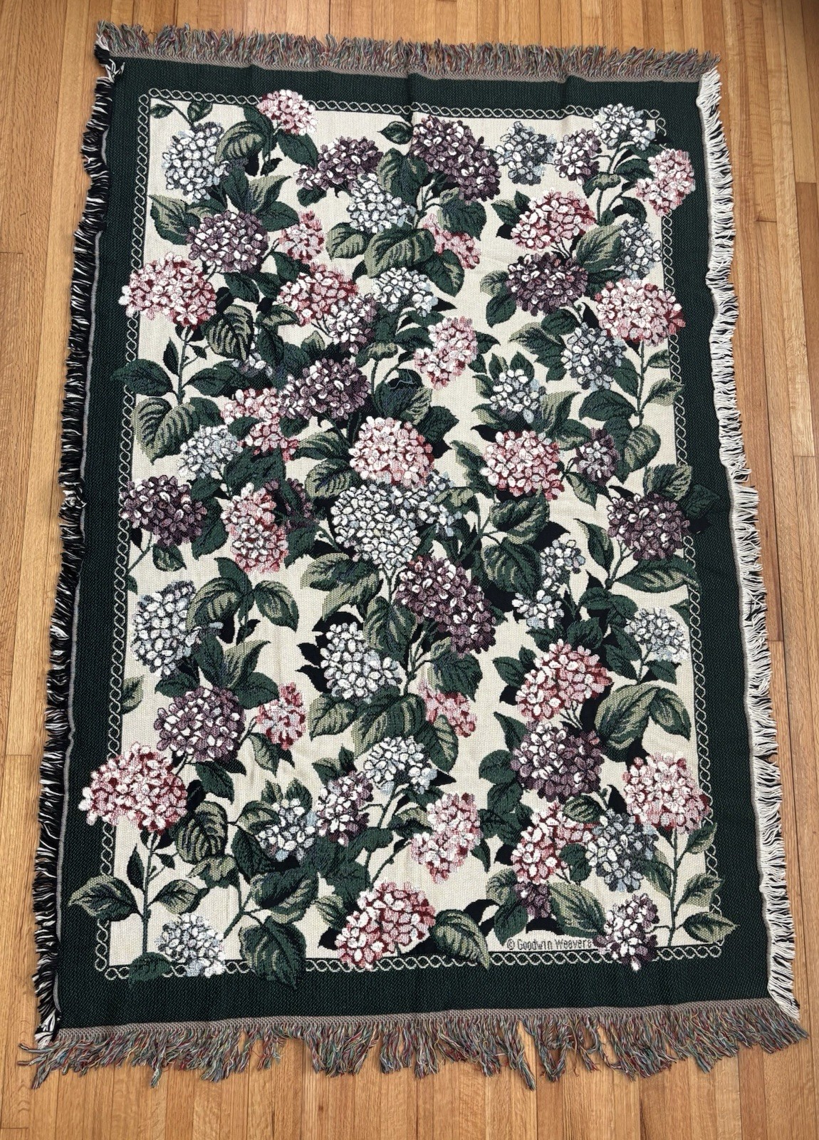 Goodwin Weavers Tapestry Throw/Blanket Lilacs? Hydrangeas? Cottage Cotton USA