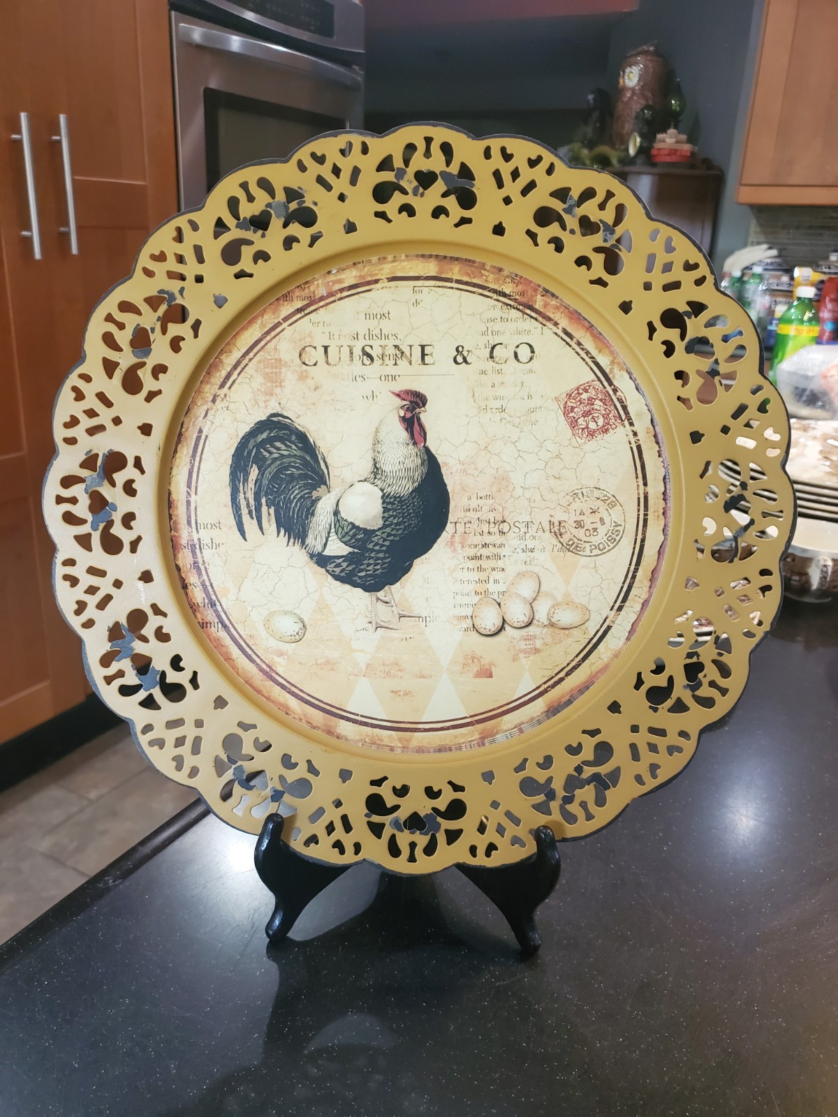 Cuisine & Co 12.5″ USA Steel Plate Sign Hen’s 3d Stamped Cutout Retro Design