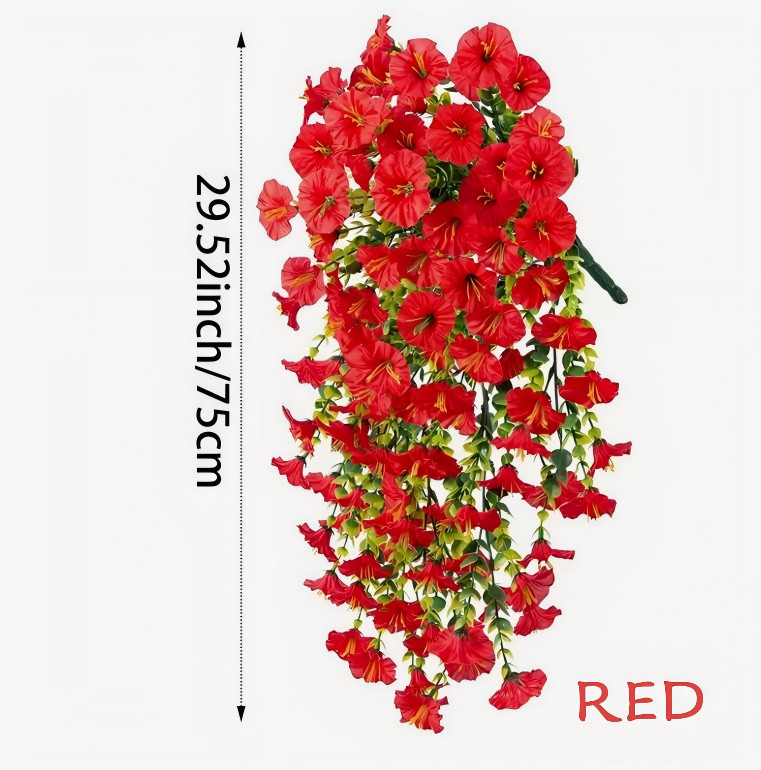 VALUE! 2PCS Artificial Morning Glory Vines UV Resistant Hanging Flowers Outdoor