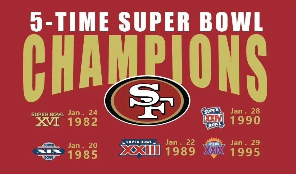 San Francisco 49ers 5X Super Bowl Champs Sticker *NEW* Measures 5″ x 3″