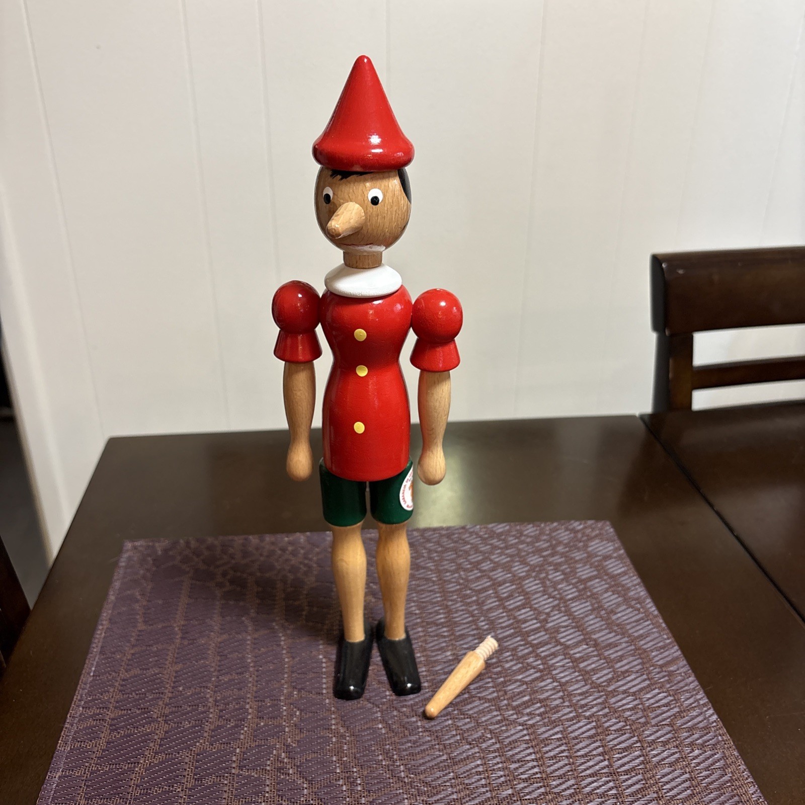 Collectible Wooden Pinocchio 12” Doll w/Interchangeable Noses Made In Italy GUC