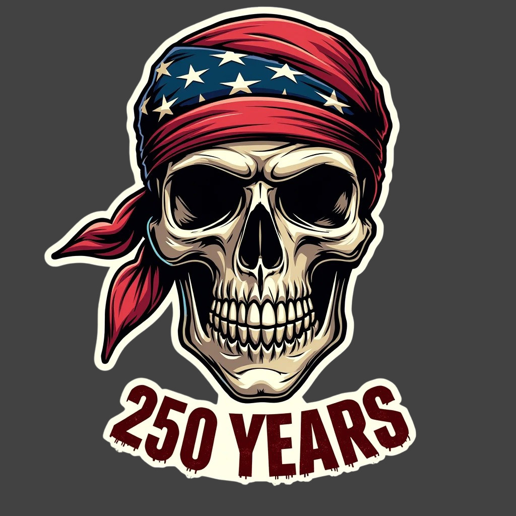 250 Years Skull Sticker Vinyl Decal Patriotic USA Bandana Biker Freedom Art