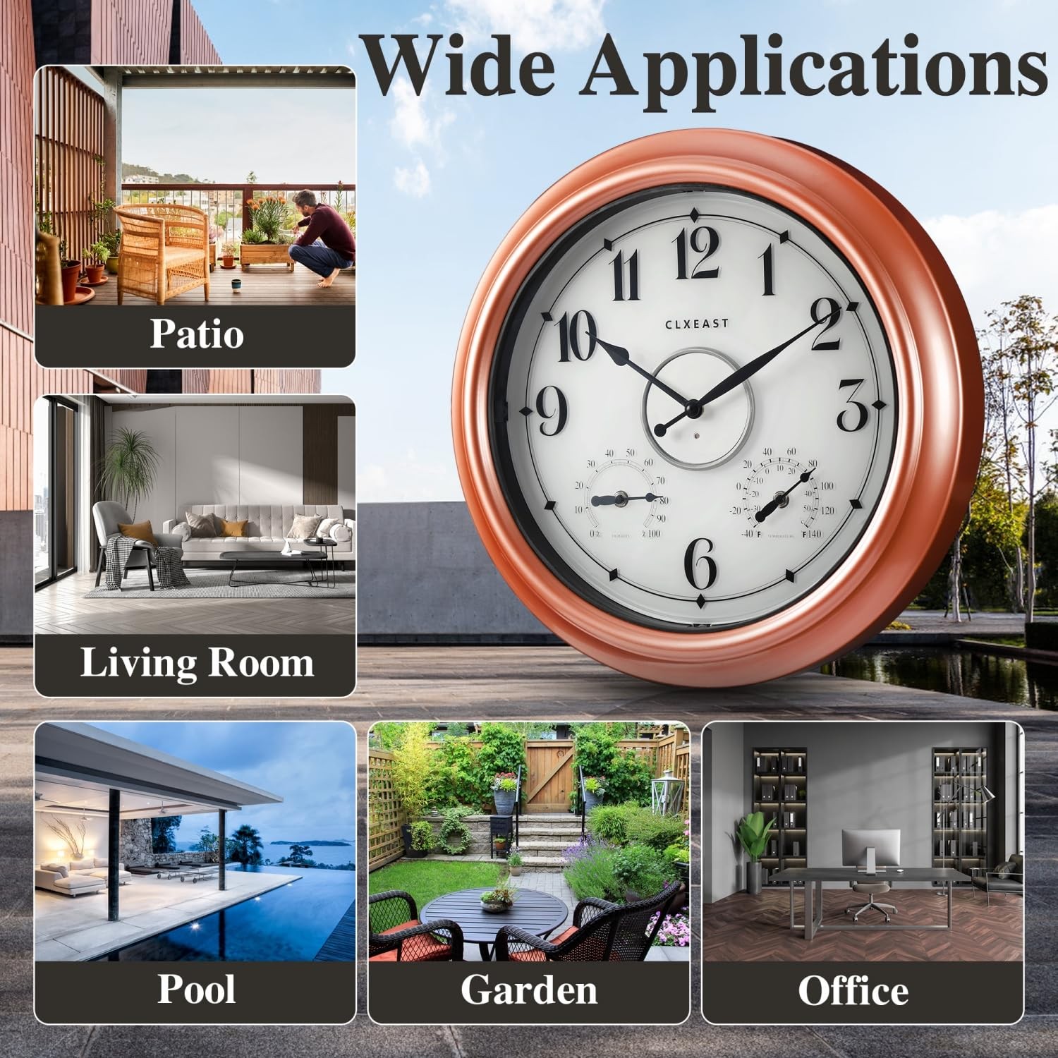 CLXEAST 18 Inch Illuminated Outdoor Indoor Clocks with Smart Sensor,