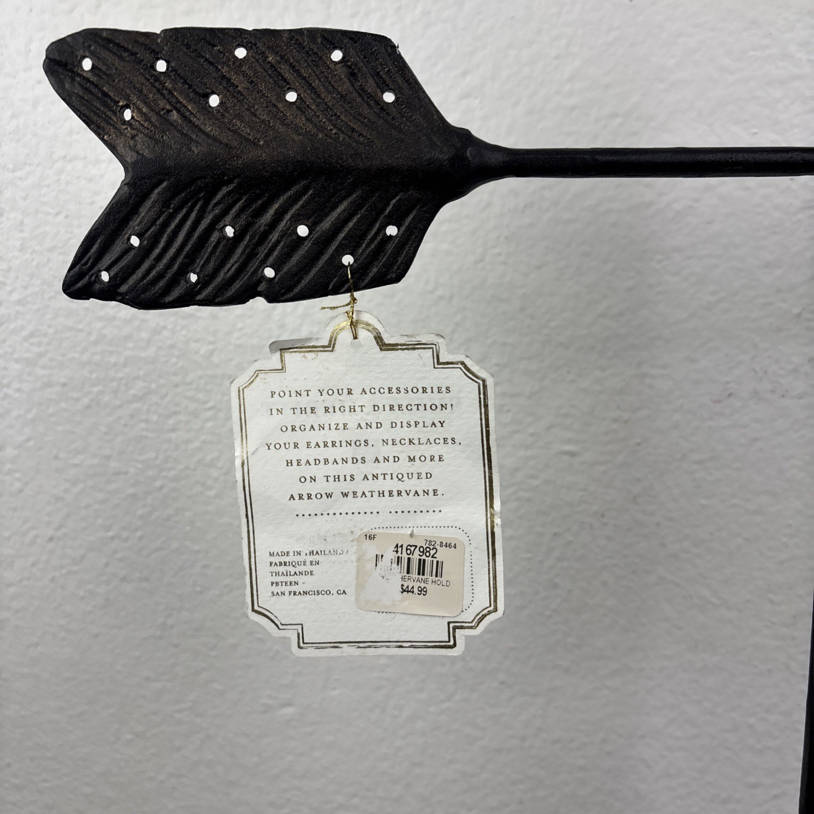 Pottery Barn Emily & Meritt Arrow Metal Heart Weathervane Jewelry Holder Display
