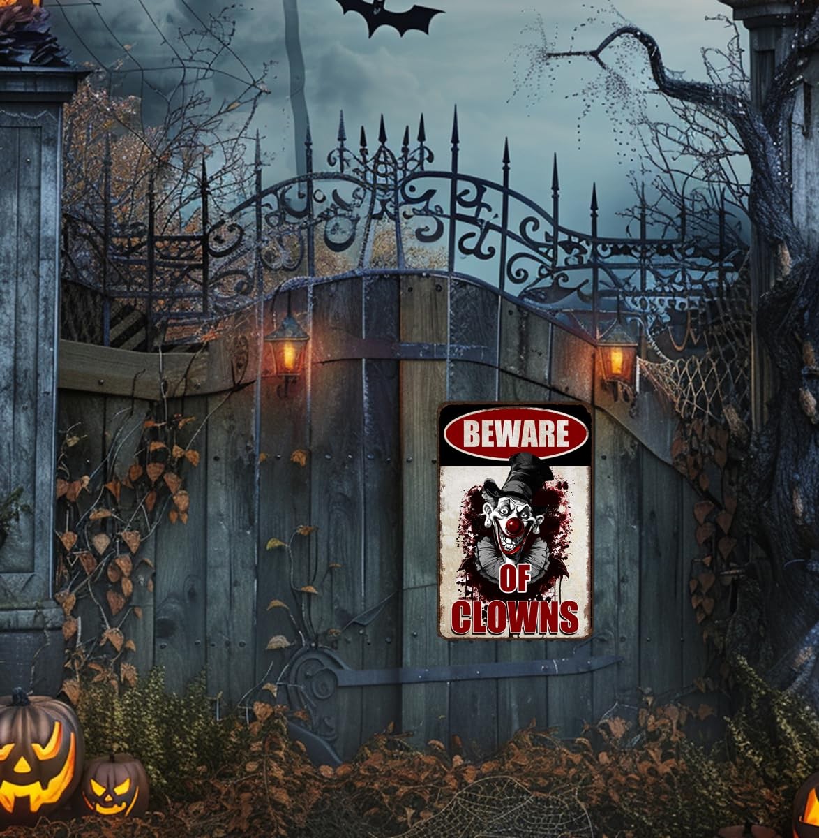 Halloween Signs Clown Decorations Creepy Stuff Scary Decor 12×8 inches, Red