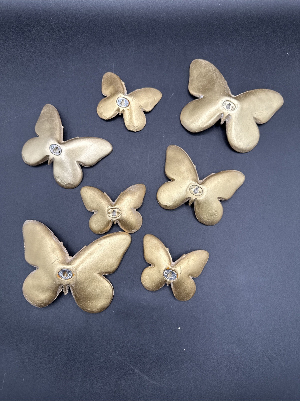Set Of 7 Resin Plastic Gold Butterfly Wall Hanging Art