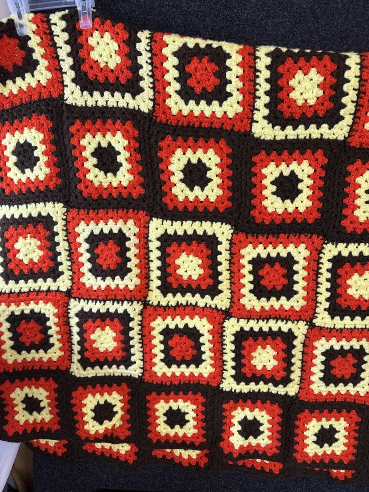 VTG Granny Square Multicolor Brown Twin/Full Bedspread Blanket Afghan 80″x55″