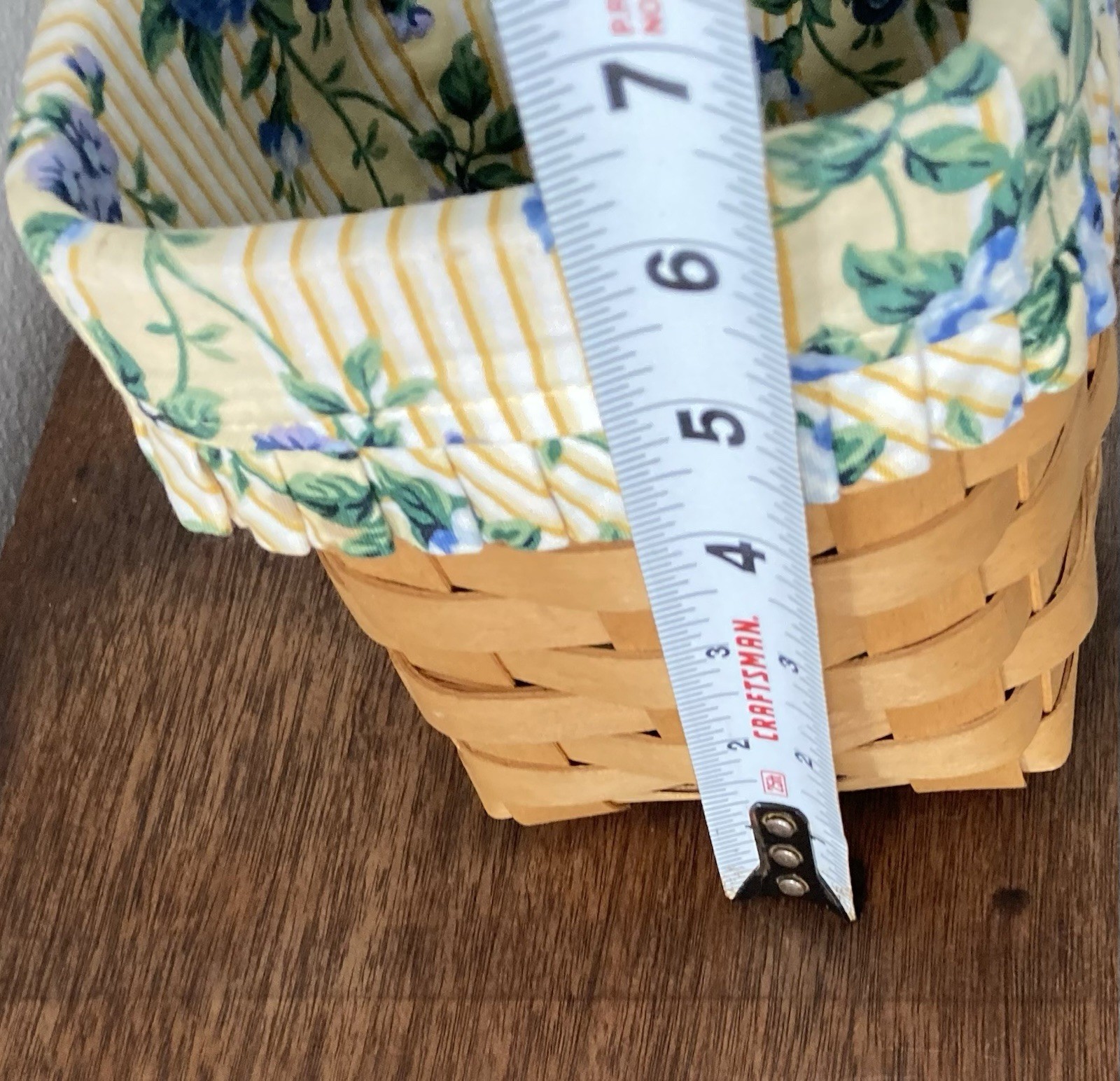 Longaberger Basket Small Handwoven With Floral Liner Made in USA 1999 Vintage