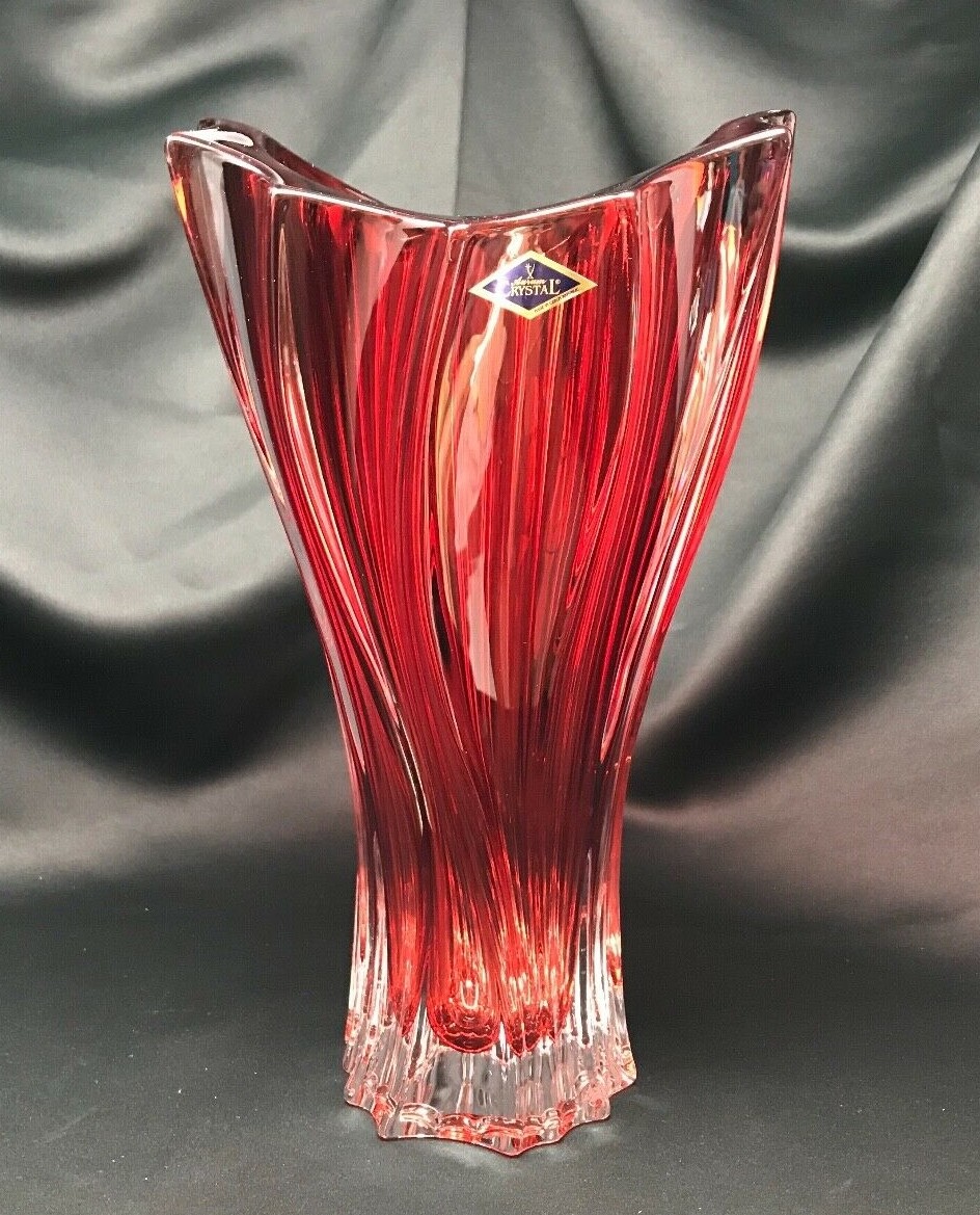 Crystal Glass Vase 12″ Centerpiece Bud Vase Red Flower Bohemian Crystal Gift