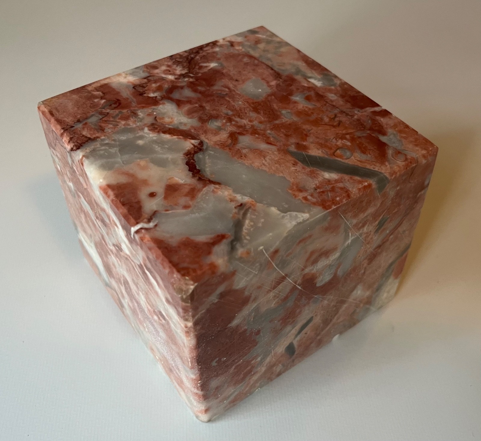 Mid-Century Modern MCM Pink Gray Solid Specimen Marble Display Stand Brick Cube