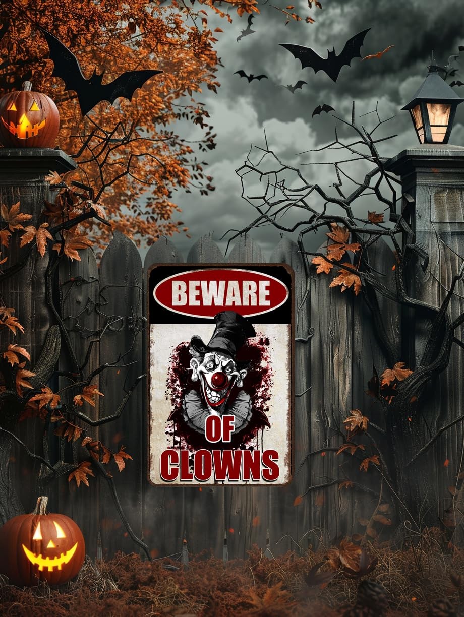 Halloween Signs Clown Decorations Creepy Stuff Scary Decor 12×8 inches, Red