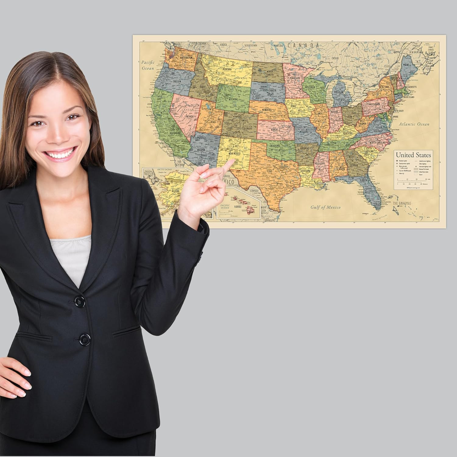2 Pack – Laminated World Map & US Map Poster Set – Wall Chart Map of the World &