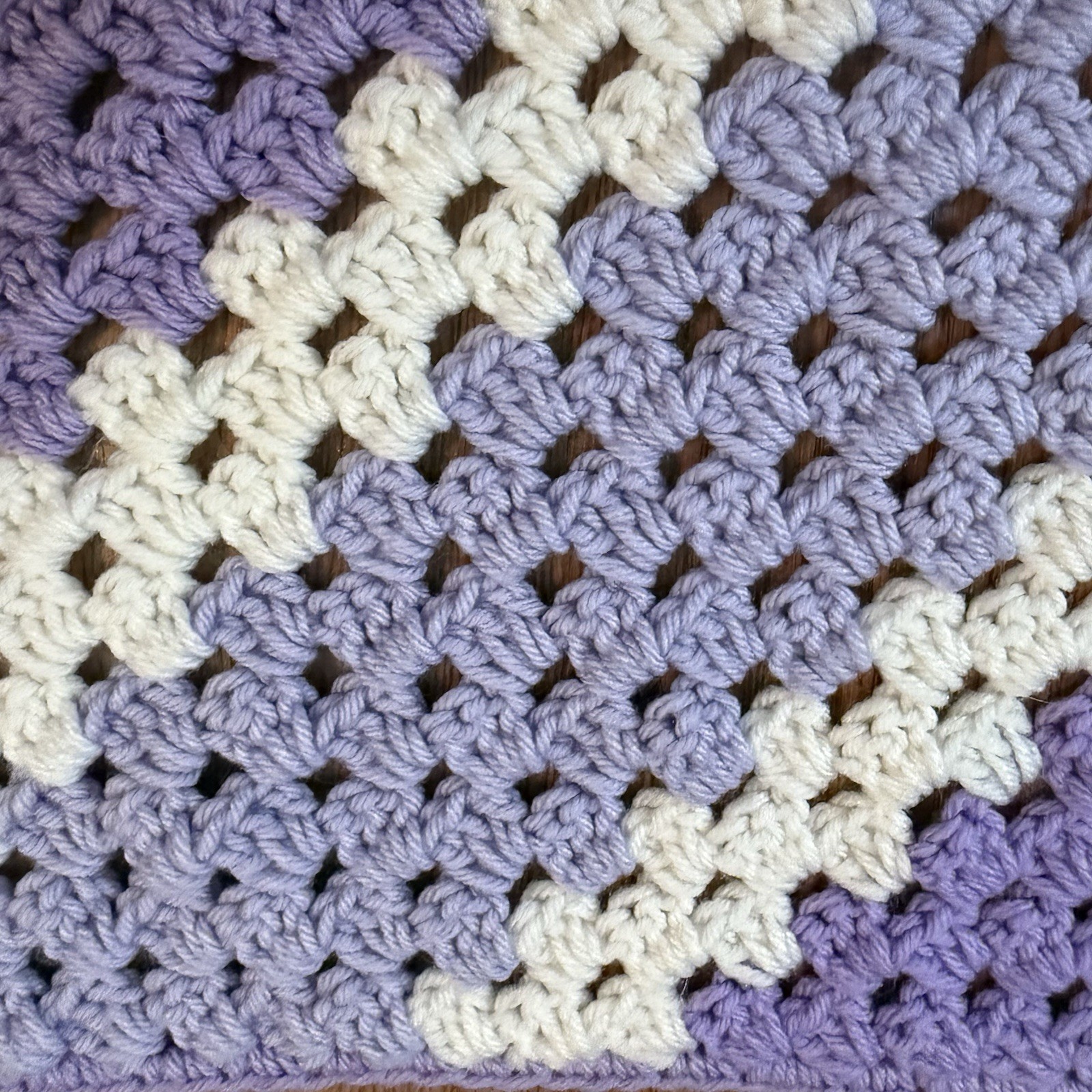 Handmade Crocheted Triangle Shawl Wrap Blanket Purple White 63” Inch X 50” Inch