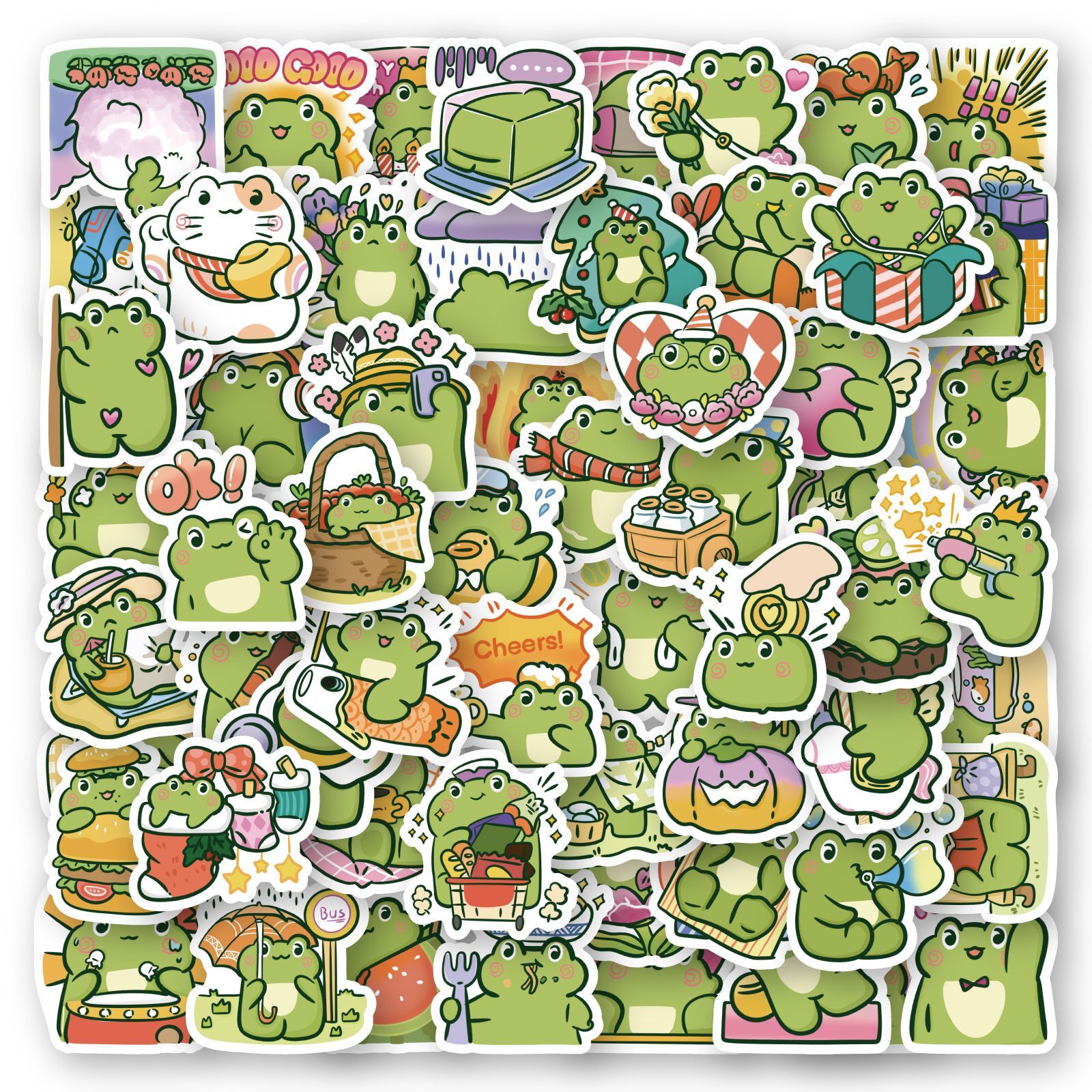100Pcs Frog Cartoon Sticker for Adults Teens Girls Scrapbooking Water Bottles