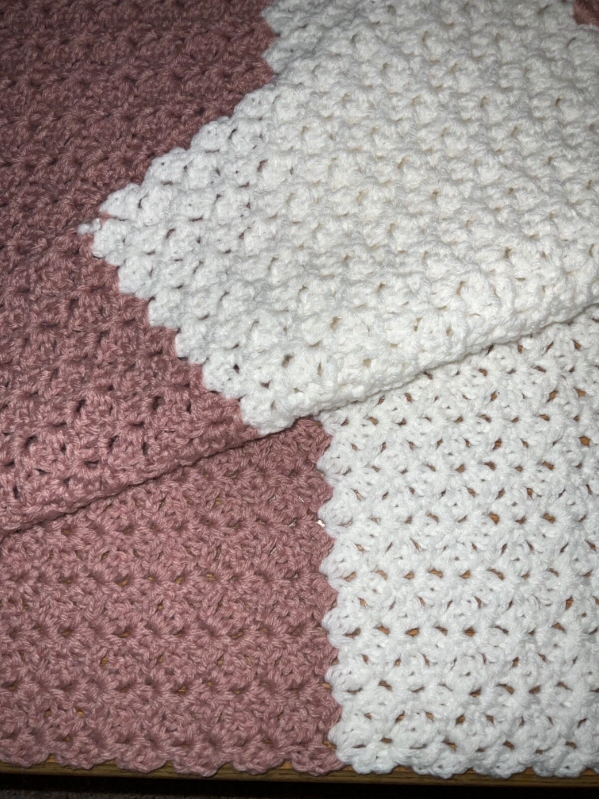 Rose & White Colorblock Afghan Throw – Handmade
