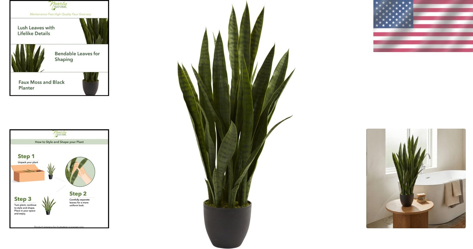 Artificial Snake Plant 35in Faux Greenery Indoor Decor Black Planter