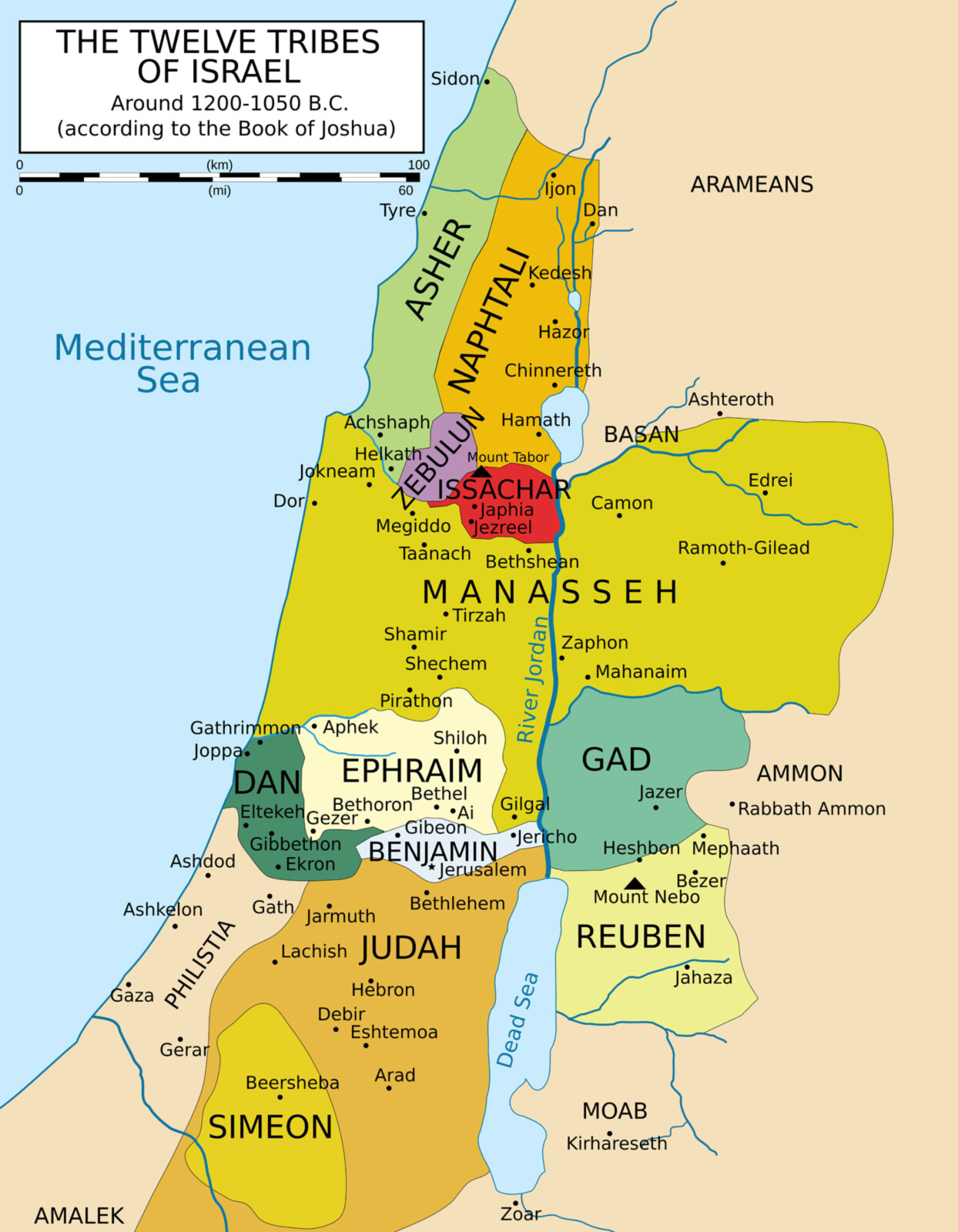 Map of 12 Tribes of Israel fr. 1200 to 1050 Book of Joshua Wall Art Poster Print
