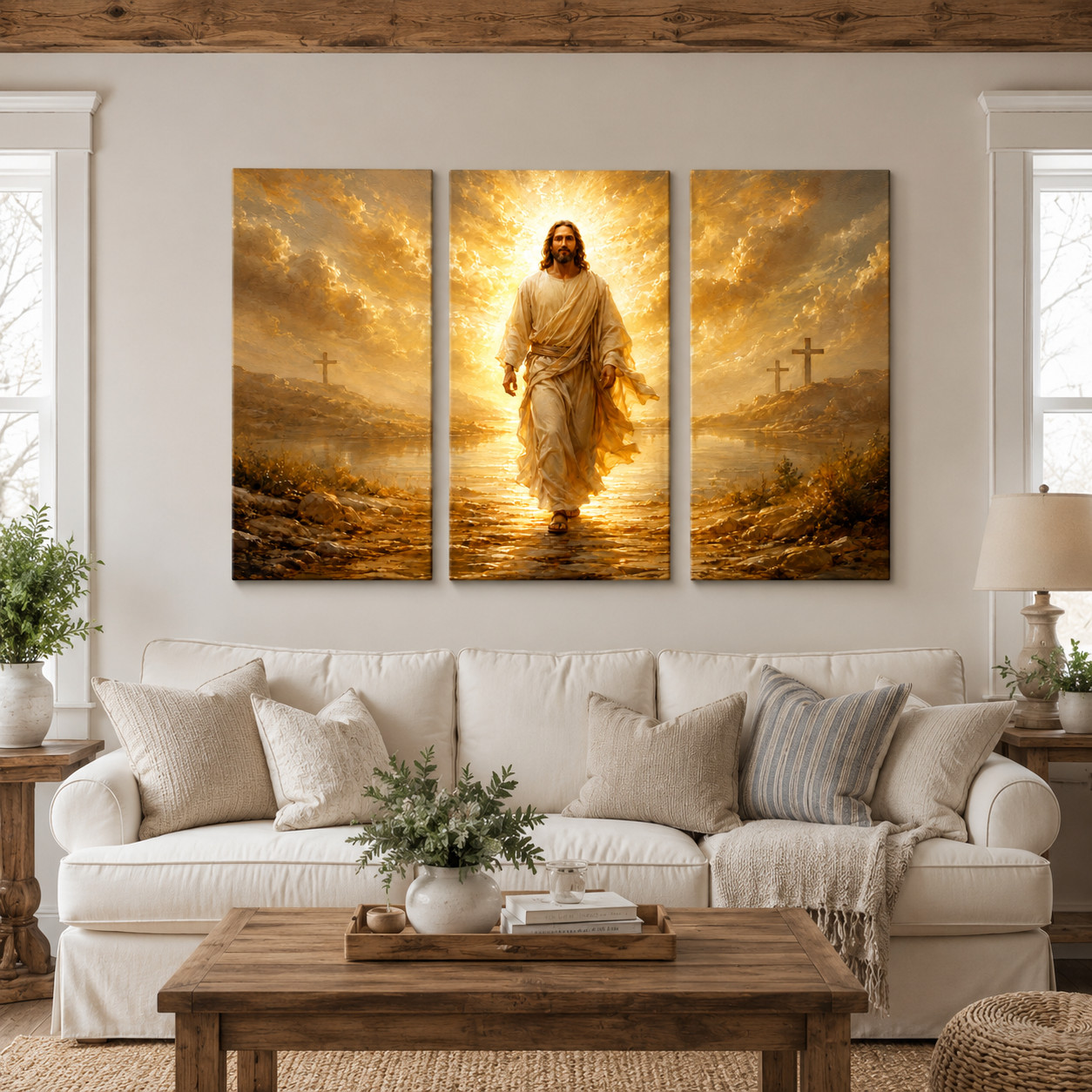 Jesus 3 Piece Canvas Wall Art Resurrection Christian Home Decor Triptych Picture