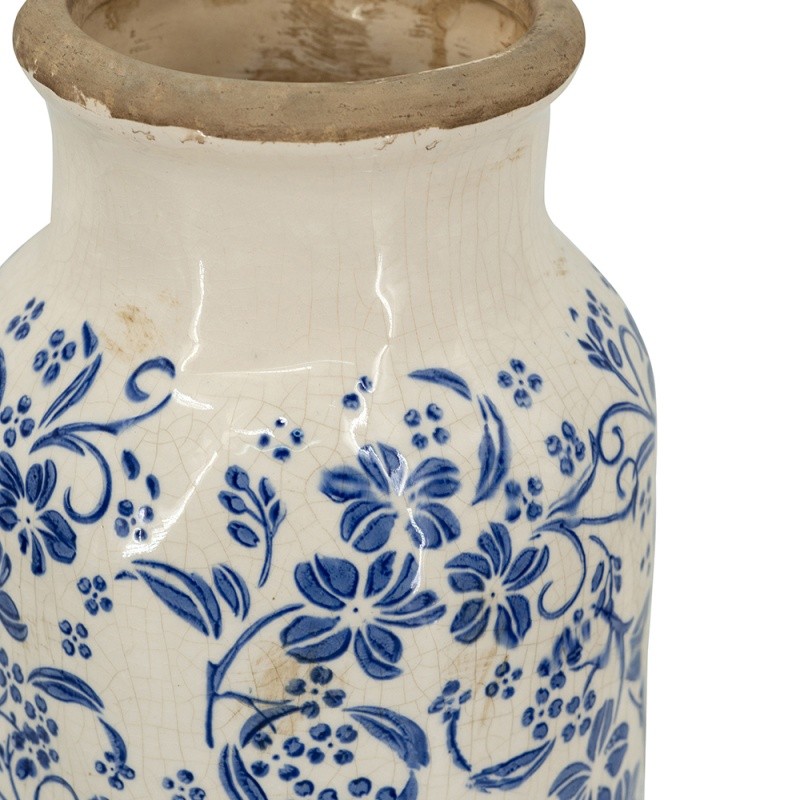Flower Vase Bottle Desk Decor Blue Traditional Floral Motifs 6.3″x15.2″ Ceramic