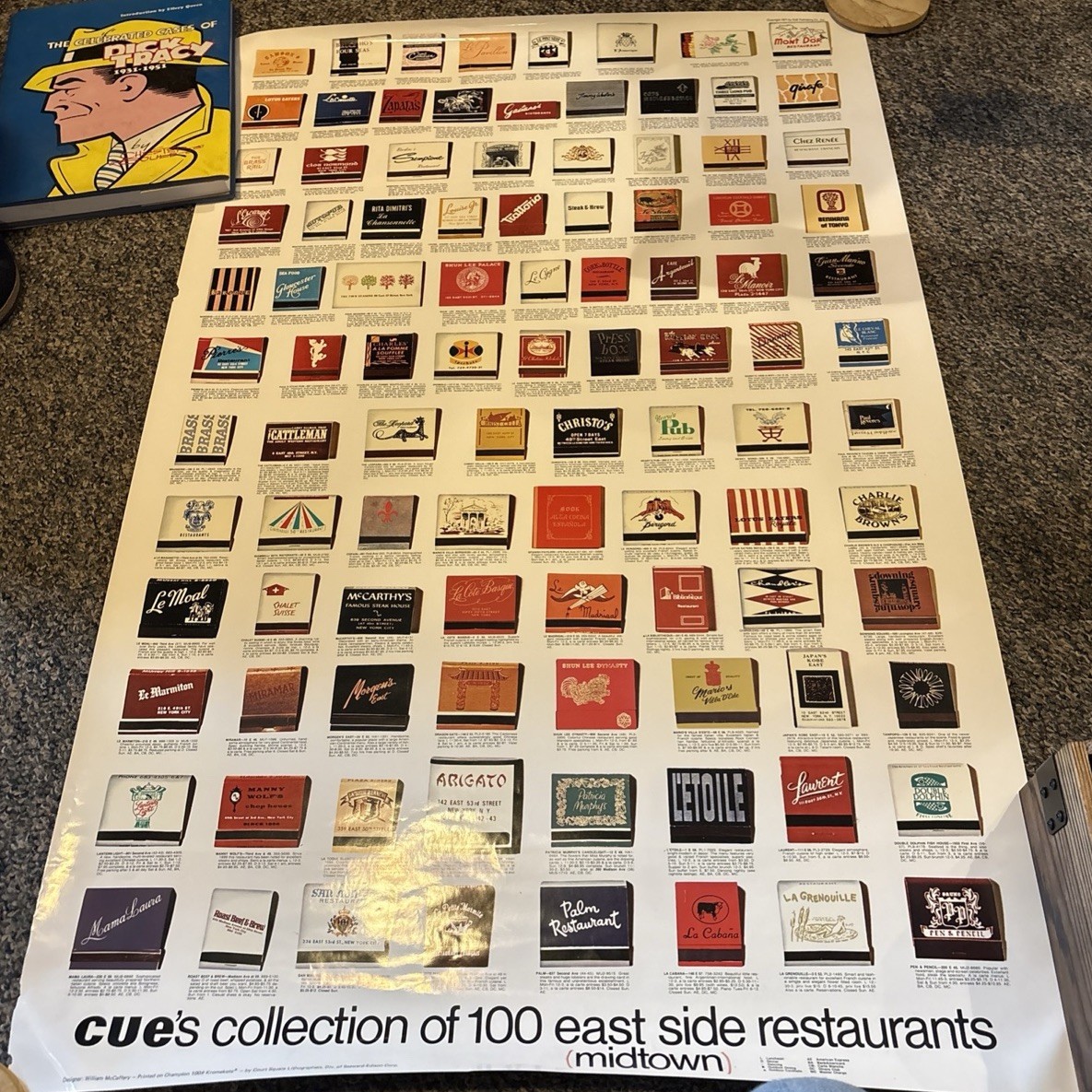 VINTAGE CUE 1971 LARGE 25″ X 38″ EAST MANHATTAN RESTAURANT MATCHBOOK POSTER RARE