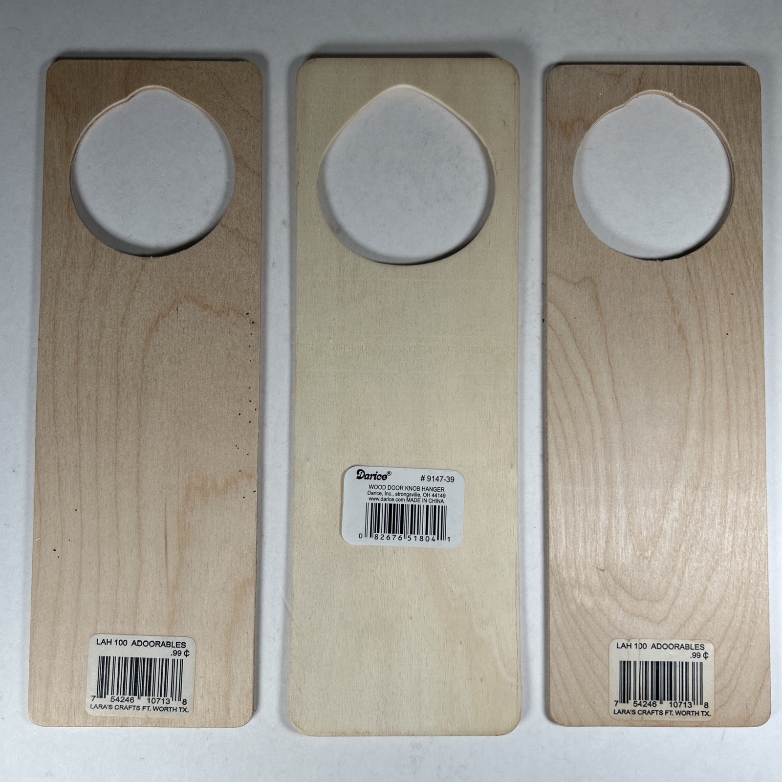 Lot of 3 Wood Door Knob Hangers (Approx. 3.25 X 9.75 in.) for Crafting