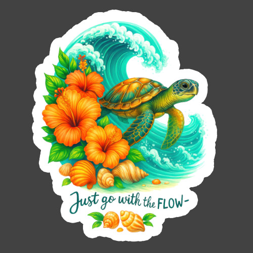 Sea Turtle Sticker Vinyl Decal Just Go With The Flow Beach Wave Vibes