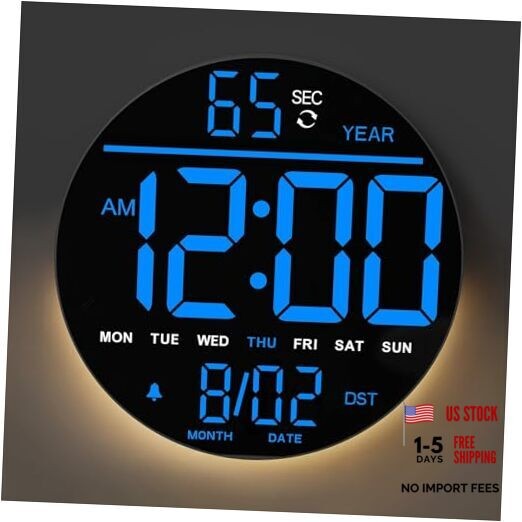 8″ Large Digital Wall Clock with LED Display, Wall Clock with 8 inches Blue