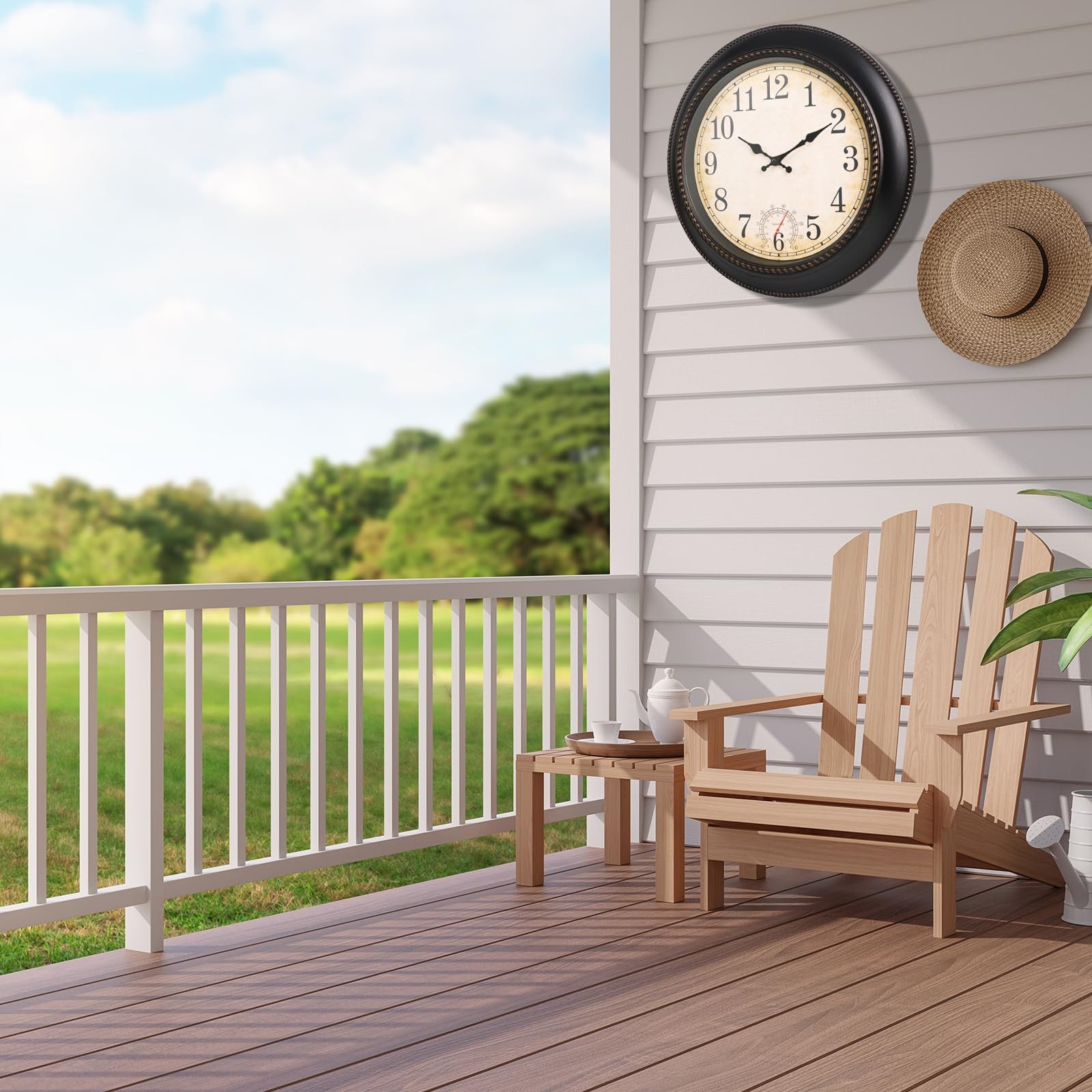 Outdoor Clock 18 Inch Large Wall Clocks with Thermometer for Living Room Pati