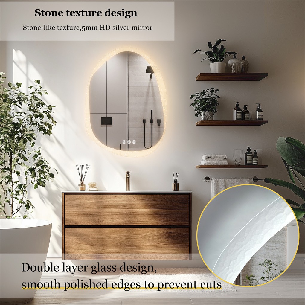 LUVODI Irregular LED Bathroom Mirror Anti-fog Three Colors Wall Vanity Mirror US