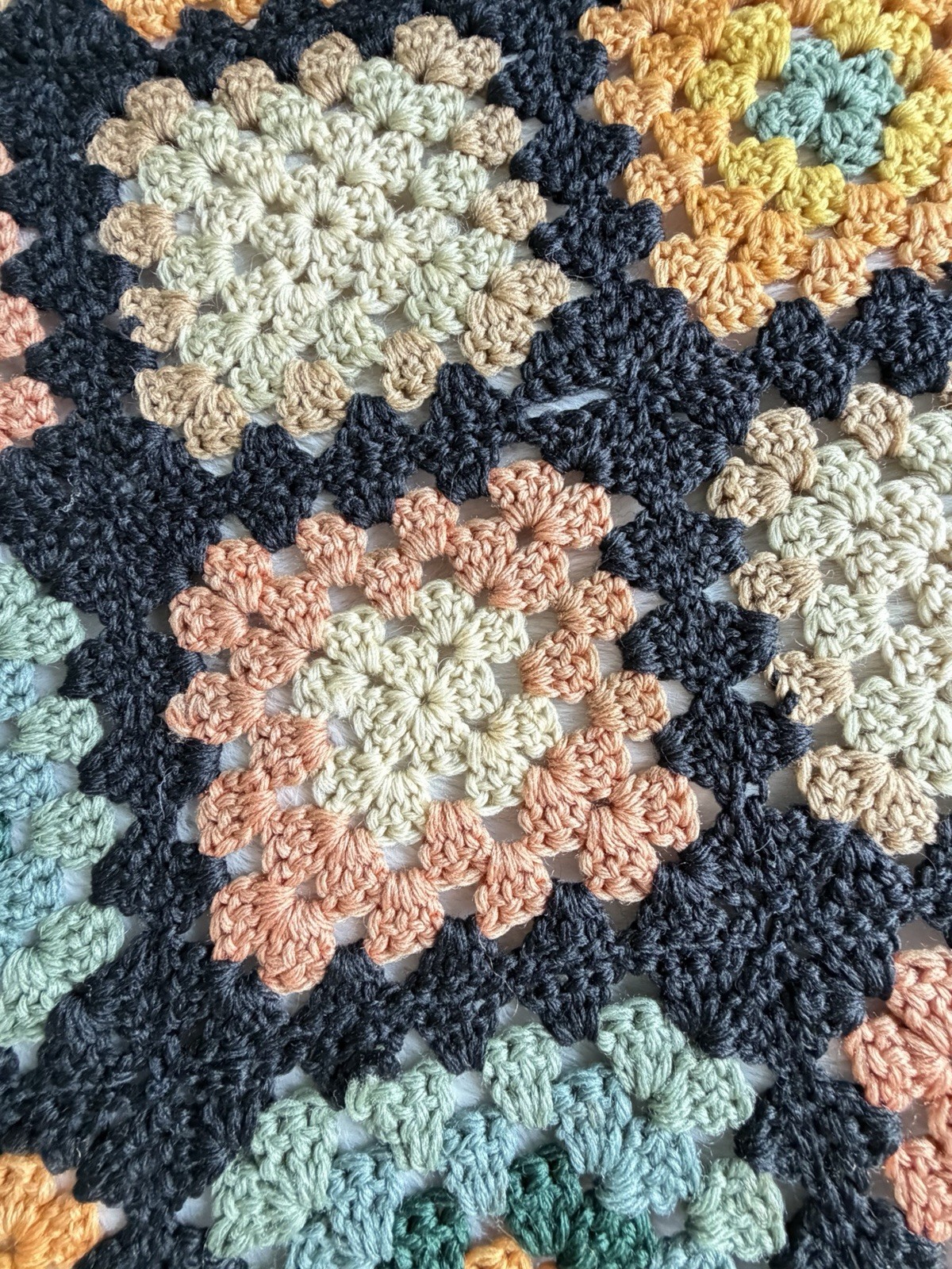Handmade Multicolor Crochet Granny Square Sofa Throw Blanket Vintage Retro