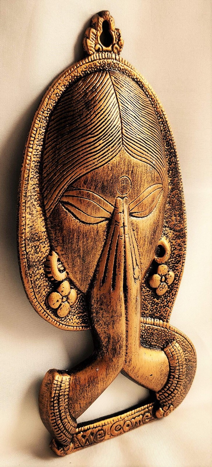 Welcome Namaste Lady Metal Wall Hanging Decor Showpiece Figurine Statue Idol
