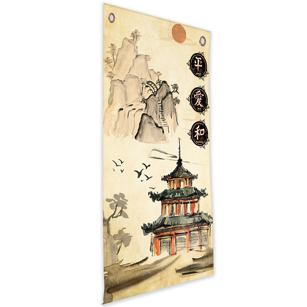 Asian Landscape Mountains – Canvas Wall Scroll Art Poster – 16″ x 32″