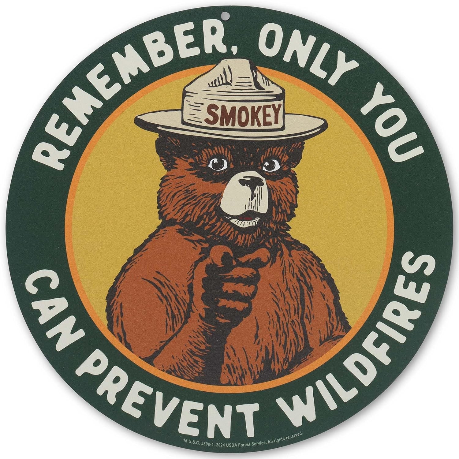 Smokey Bear Only You Can Prevent Wildfires Metal Sign Vintage Forest Tin Decor