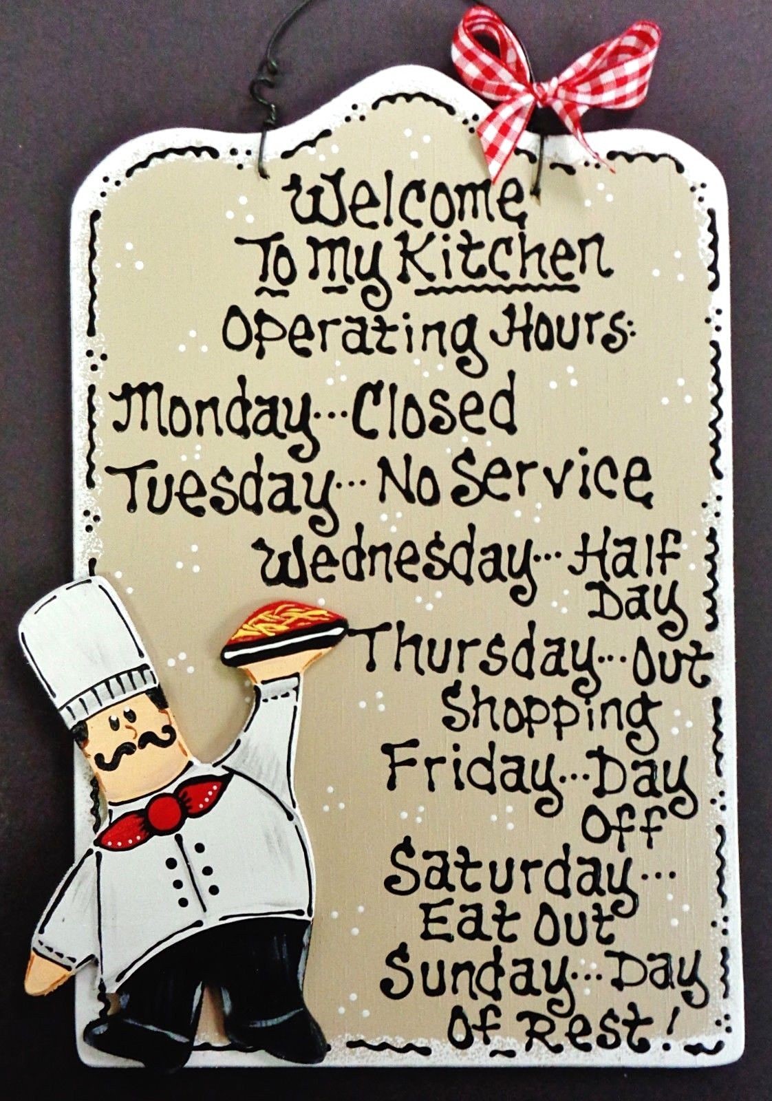 FAT CHEF Kitchen Operating Hours SIGN Cucina Bistro Wall Art Hanger Plaque Decor