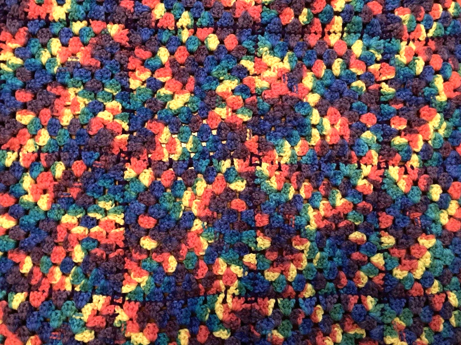 Handmade Crochet Squares Blanket – Colorful with Purple Trim – 28 in x 42 in