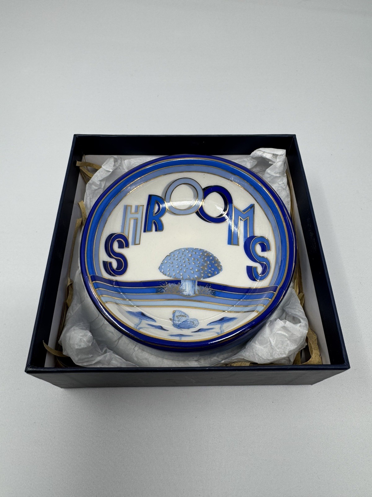 Jonathan Adler Druggist Shroom Porcelain Coaster Blue, White, Gold Rare Limited
