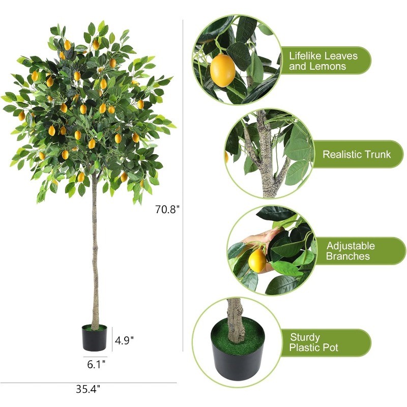 6FT Faux Lemon Tree with Vivid Leaves and Realistic Lemons for Front Porch Decor