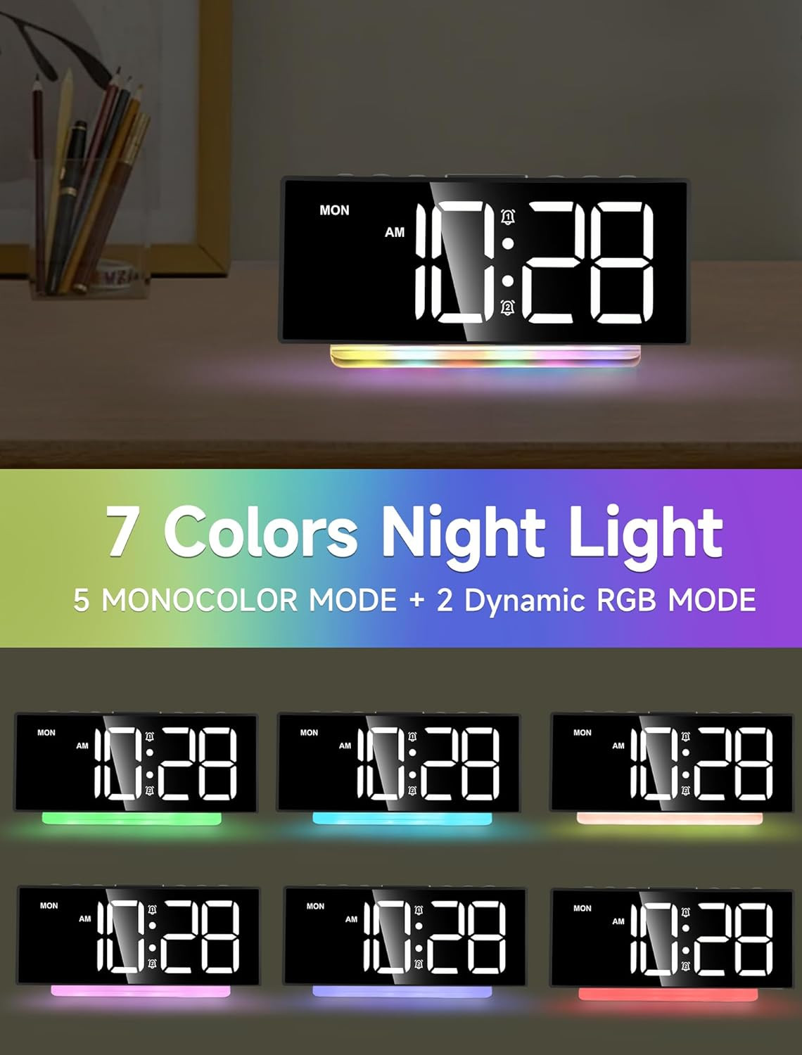 Loud Alarm Clock for Heavy Sleepers Adults Teens Kids, RGB Digital Bedside Clock