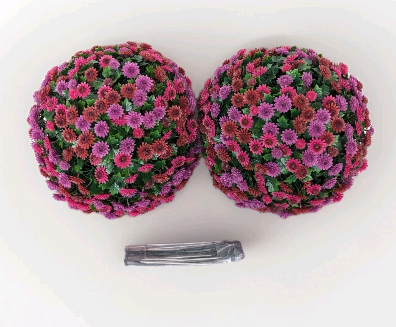 Wicker Park S/2 Oversized 15″ Harvest Faux Mum Flower Spheres Plum Multi